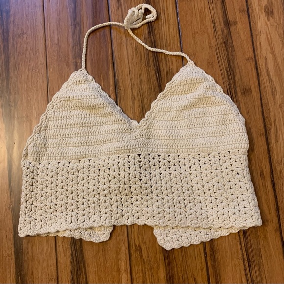 ☀️2/$22☀️ Cream Crochet Tie Up Crop Top - Picture 1 of 3